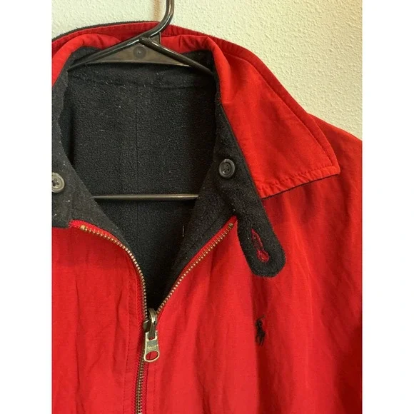 90s Polo Ralph Lauren Jacket Womens Reversible Full Zip Fleece Nylon Red Black M - Picture 3 of 8